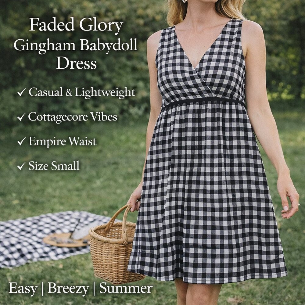 Faded Glory Babydoll Dress Empire Gingham SZXL Coquette Mod Vintage 90s Y2K